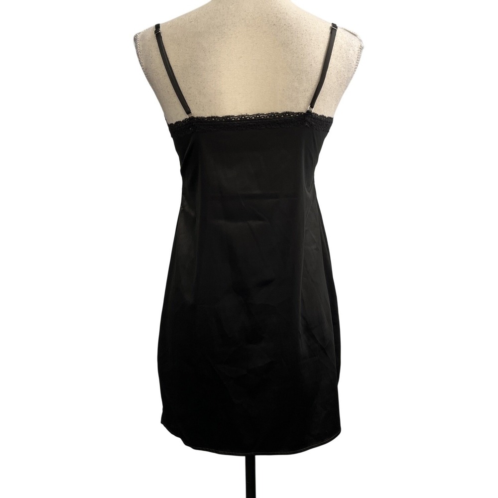 Black Satin Y2K Slip Dress Lace Trim Mini Size XS‎ Event Whimsigoth Fairy Grunge - Picture 2 of 11